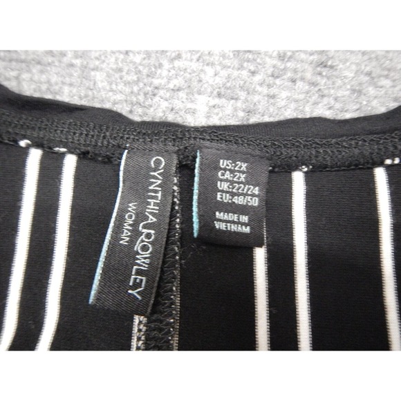 Cynthia Rowley Top Women Plus 2X Black White Striped Short Sleeve Soft 100%Rayon - Picture 3 of 9